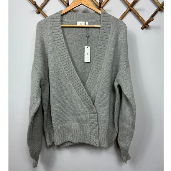 AG Amari Bishop Sleeve Crop Sweater in Net Grey Size L - Picture 3 of 11